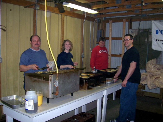 Annual Breakfast, 03-08-2008. Slaving over the hot grills.