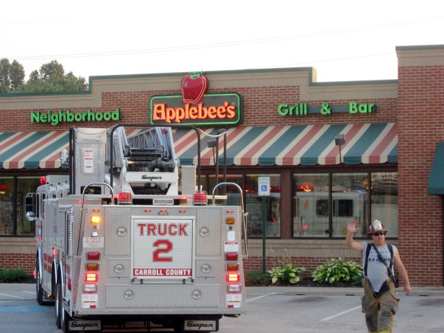 When most people go out to eat, they hop in the family mini-van.  Instead, he jumps in his ladder truck and goes in style!